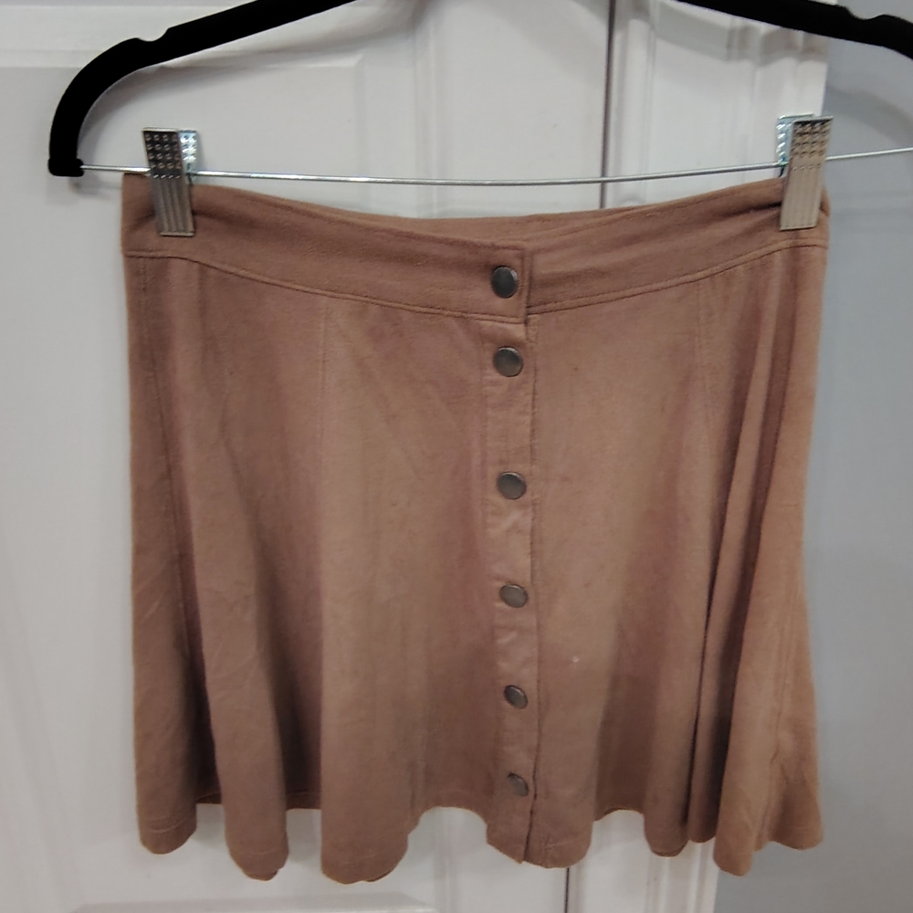 Full Tilt Tan Button-Up Skater Skirt small Bohemian festival